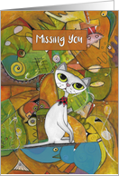 Missing You, White Cat, Abstract Art card