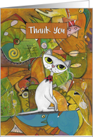 Thank You, White Cat, Abstract Art card