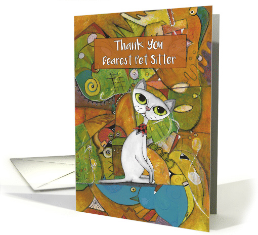 Thank You, Pet Sitter, White Cat, Abstract Art card (1588898)