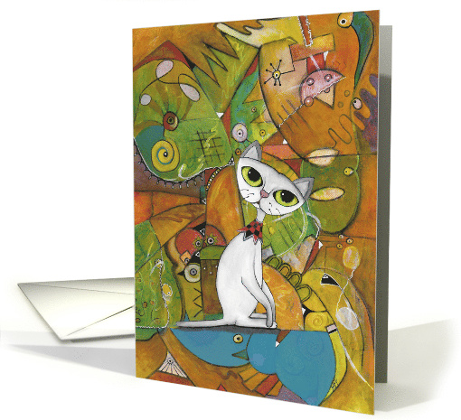 Blank, White Cat, Abstract Art card (1588904)