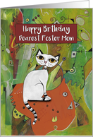 Happy Birthday, Dearest Foster Mom, White Cat on a Mat, Abstract Art card