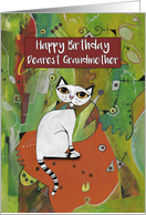 Happy Birthday, Dearest Grandmother, White Cat on a Mat, Abstract Art card