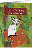 Happy Birthday, Dearest Partner, White Cat on a Mat, Abstract Art card