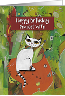 Happy Birthday, Dearest Wife, White Cat on a Mat, Abstract card