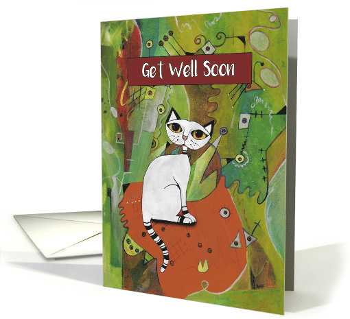 Get Well Soon, White Cat on a Mat, Abstract card (1589064)