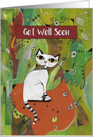 Get Well Soon, White Cat on a Mat, Abstract card