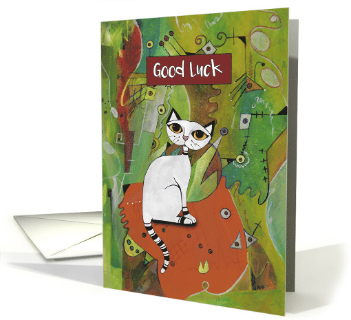 Good Luck, White Cat on a Mat, Abstract card (1589066)