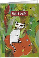 Good Luck, White Cat on a Mat, Abstract card