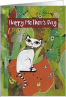 Happy Mother’s Day, White Cat on a Mat, Abstract card