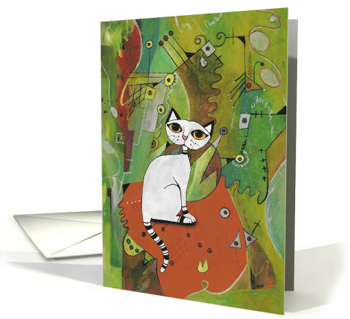 Blank, White Cat on a Mat, Abstract card (1589074)