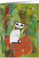 Blank, White Cat on a Mat, Abstract card