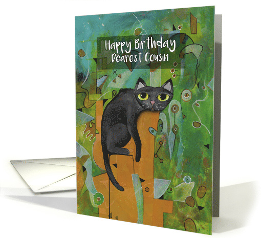 Happy Birthday, Dearest Cousin, Lucky Black Cat, Abstract card