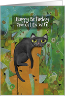 Happy Birthday, Dearest Ex Wife, Lucky Black Cat, Abstract card