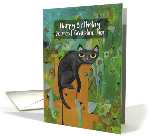 Happy Birthday, Dearest Grandmother, Lucky Black Cat, Abstract card