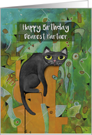 Happy Birthday, Dearest Partner, Lucky Black Cat, Abstract card