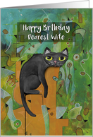 Happy Birthday, Dearest Wife, Lucky Black Cat, Abstract card