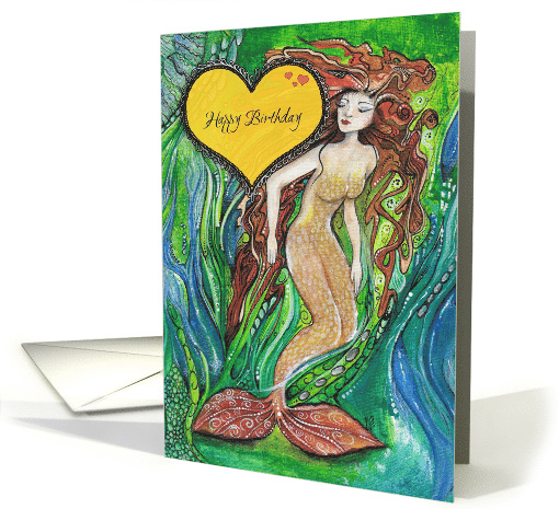 Happy Birthday, Mermaid and Blue Fish, card (1636978)