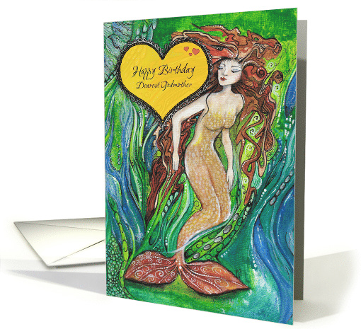 Happy Birthday, Dearest Godmother, Mermaid and Blue Fish, card