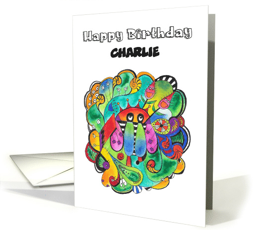 Happy Birthday Cute Doodle Custom Name Children's Birthday card