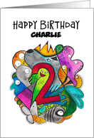 Happy Second Birthday Custom Name Cute Doodle Children’s Birthday card