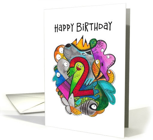 Happy Second Birthday Cute Doodle Children's Birthday card (1647980)