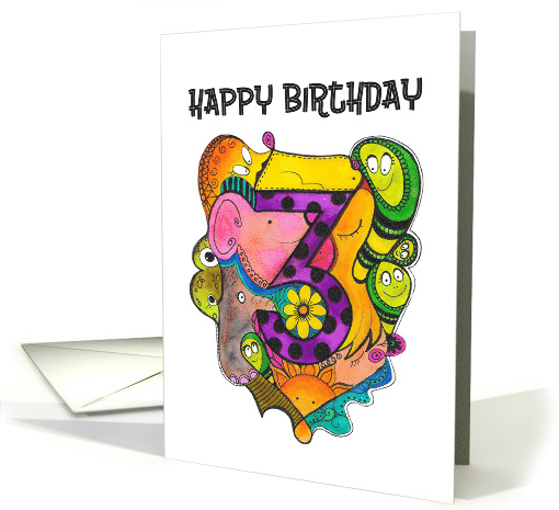 Happy Third Birthday Cute Doodle Children's Birthday card (1647984)