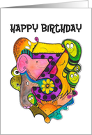 Happy Third Birthday Cute Doodle Children’s Birthday card