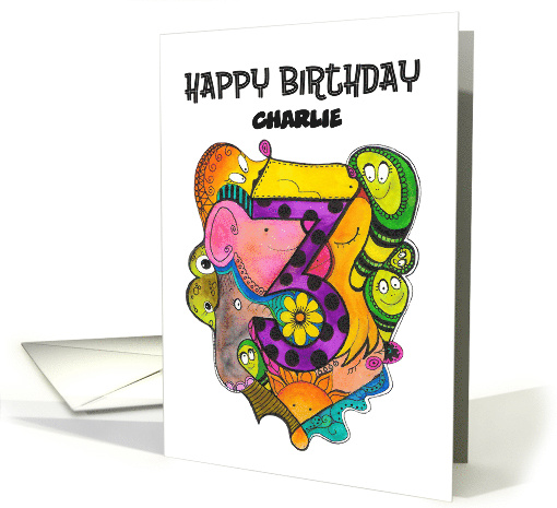 Happy Third Birthday Custom Name Cute Doodle Children's Birthday card