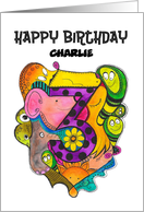 Happy Third Birthday Custom Name Cute Doodle Children’s Birthday card