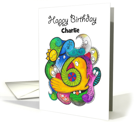 Happy Sixth Birthday Custom Card Cute Doodle Art... (1648650)