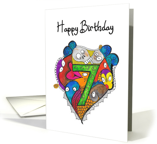 Happy Seventh Birthday Cute Skulls Doodle Art Children's Birthday card