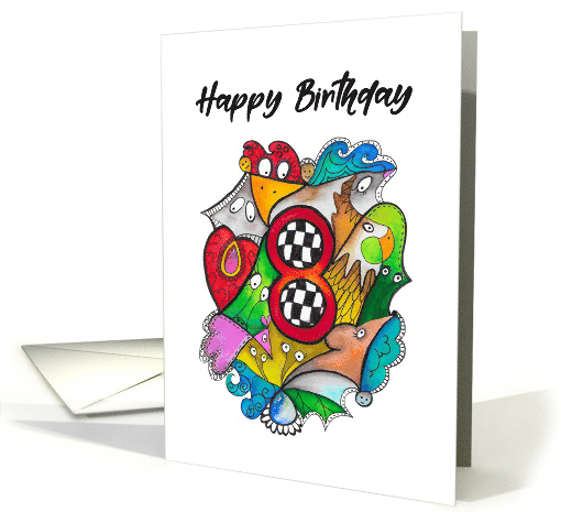 Happy Eighth Birthday Racing Doodle Children's Birthday card (1648756)