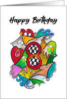 Happy Eighth Birthday Racing Doodle Children’s Birthday card