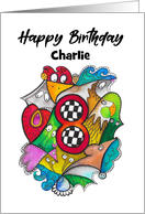 Happy Eighth Birthday Custom Card Racing Doodle Children’s Birthday card