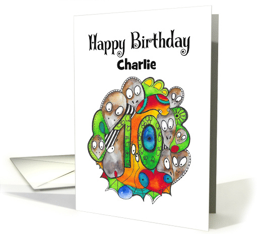 Happy Tenth Birthday Custom Card Crow Skull Doodle... (1648766)