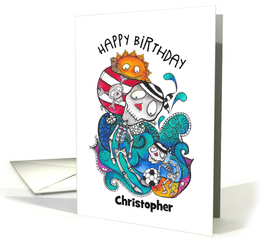 Happy Birthday Custom Name Childrens Skull Football Pirates card