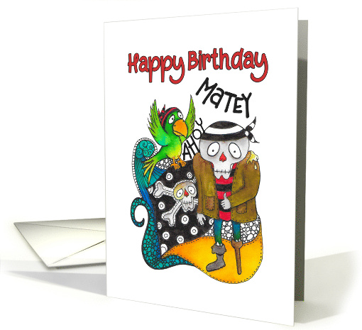 Happy Birthday Matey Childrens Skull Pirate and Parrot card (1650580)