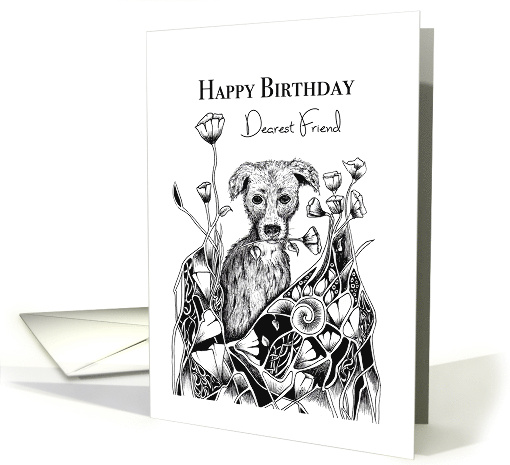 Happy Birthday Dearest Friend Little Dog with Flowers card (1658368)