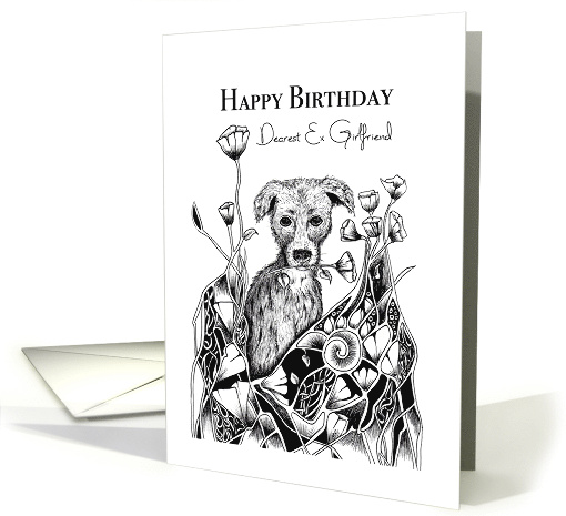 Happy Birthday Dearest Ex Girlfriend Little Dog with Flowers card