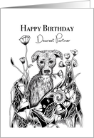 Happy Birthday Dearest Partner Little Dog with Flowers card