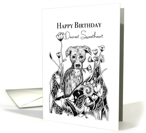 Happy Birthday Dearest Sweetheart Little Dog with Flowers card
