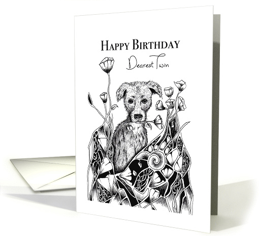 Happy Birthday Dearest Twin Little Dog with Flowers card (1658392)