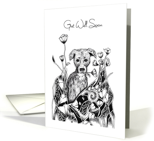 Get Well Soon Little Dog with Flowers card (1658400)