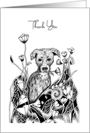 Thank You Little Dog with Flowers card