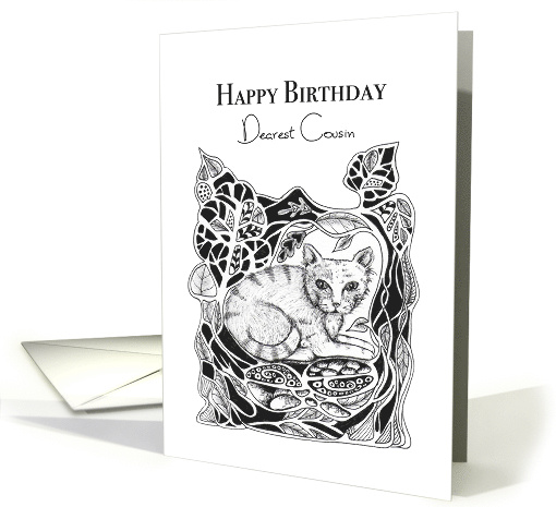 Happy Birthday Dearest Cousin Little Cat in garden card (1658410)