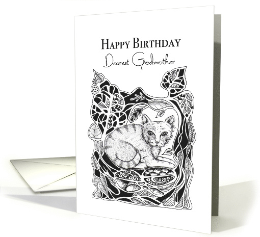 Happy Birthday Dearest Godmother Little Cat in garden card (1658424)