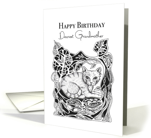 Happy Birthday Dearest Grandmother Little Cat in garden card (1658426)