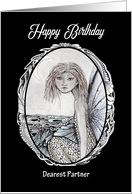 Happy Birthday Dearest Partner Mermaid Fairy and Moon card