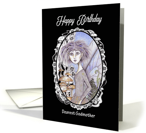 Happy Birthday Godmother Gothic Punk Fairy and Mushrooms card