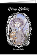 Happy Birthday Twin Gothic Punk Fairy and Mushrooms card